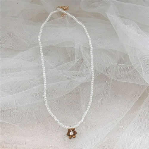 Romantic Design Wedding Pearl Gauze Butterfly Necklace White