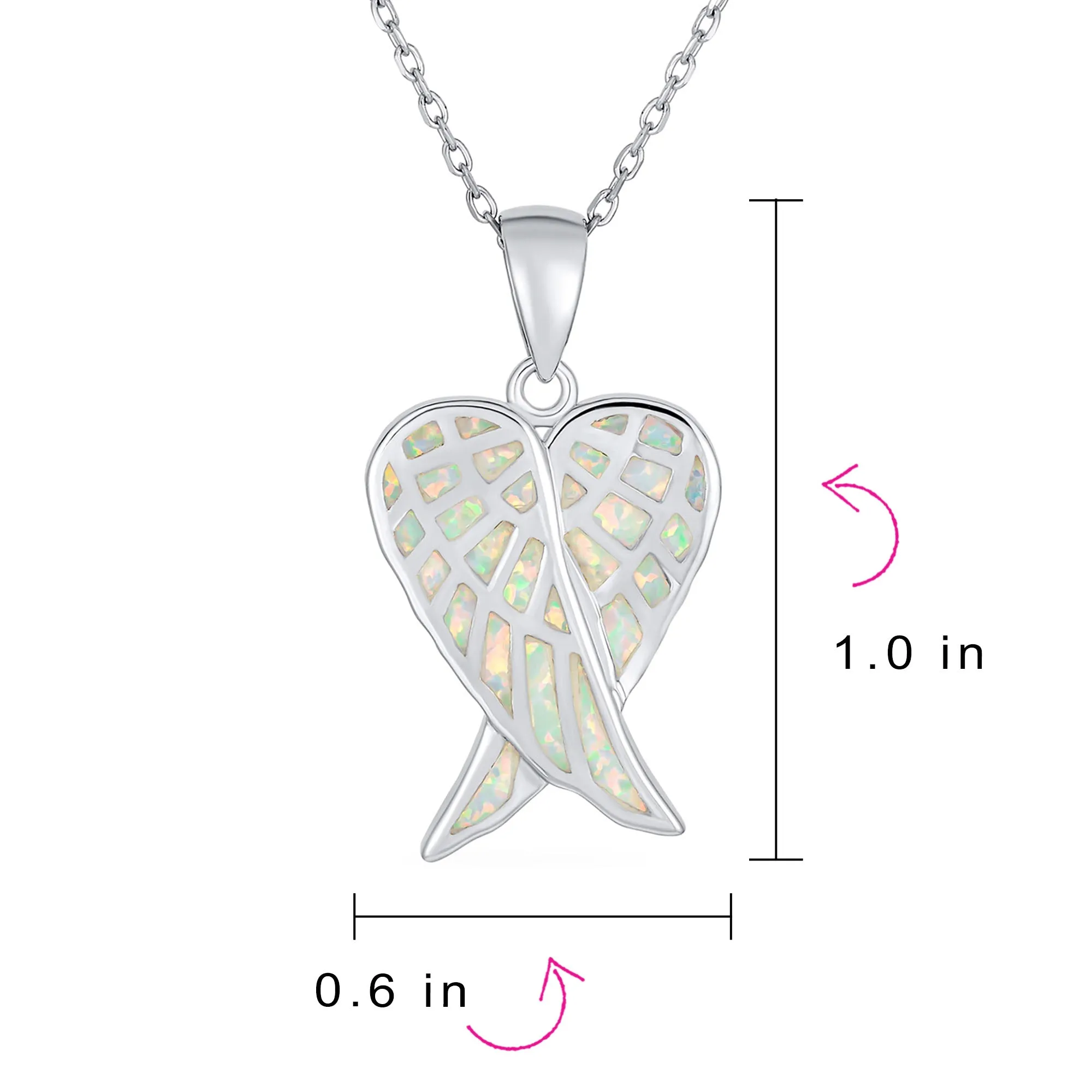 Romantic Love Gemstone White Opal Angel Wings Pendant Necklace Sterling Silver