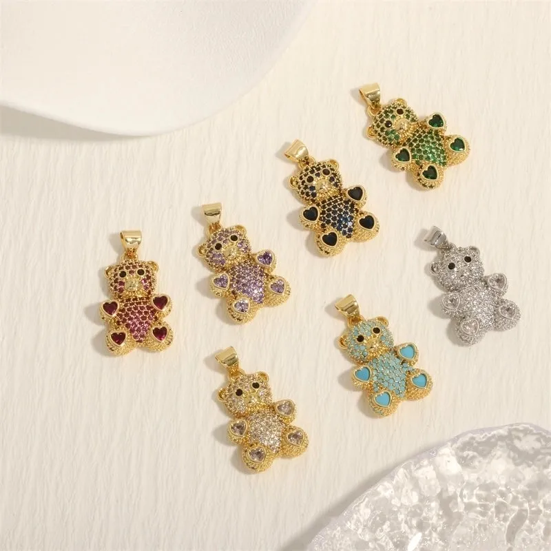 Romantic Simple Style Bear Heart Shape Copper Plating Inlay Zircon 18k Gold Plated Charms