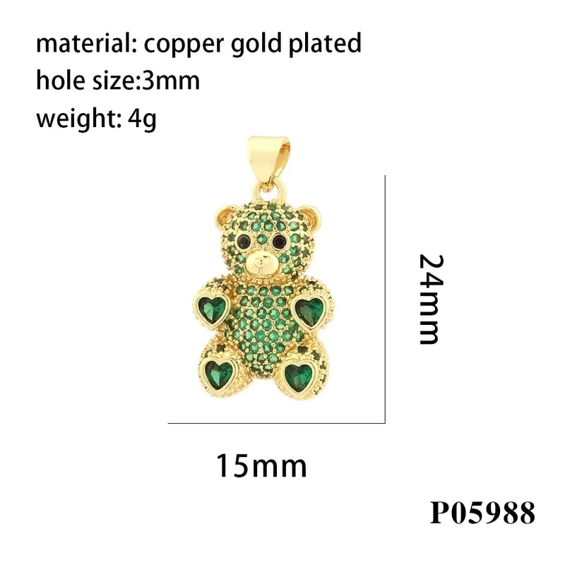 Romantic Simple Style Bear Heart Shape Copper Plating Inlay Zircon 18k Gold Plated Charms