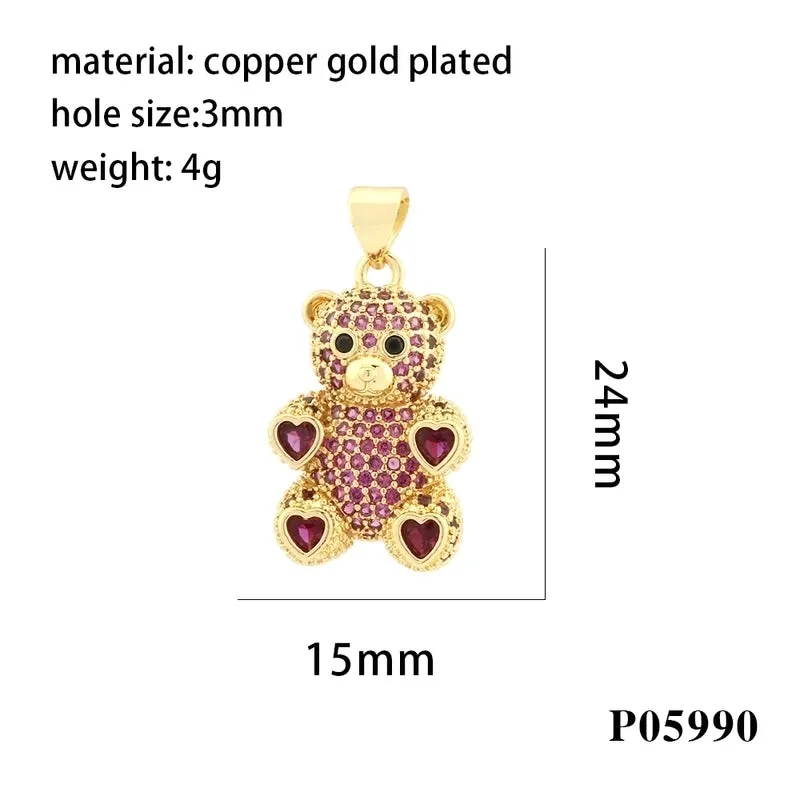 Romantic Simple Style Bear Heart Shape Copper Plating Inlay Zircon 18k Gold Plated Charms