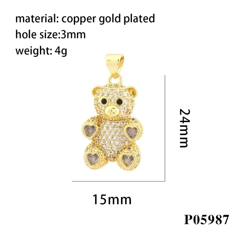 Romantic Simple Style Bear Heart Shape Copper Plating Inlay Zircon 18k Gold Plated Charms