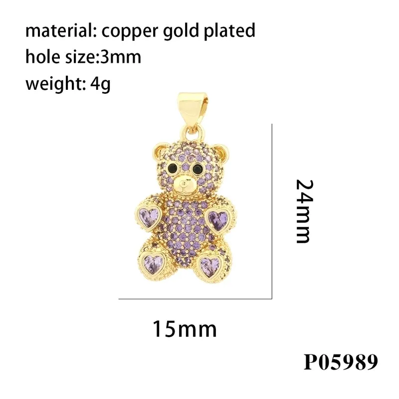 Romantic Simple Style Bear Heart Shape Copper Plating Inlay Zircon 18k Gold Plated Charms