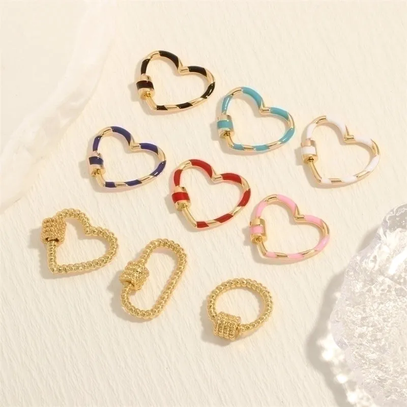 Romantic Sweet Round Oval Heart Shape Copper Enamel Plating 18k Gold Plated Charms