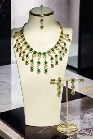 Roop - Gold Plated AD Jewelry Set with Earrings & Dainty Maang Tikka