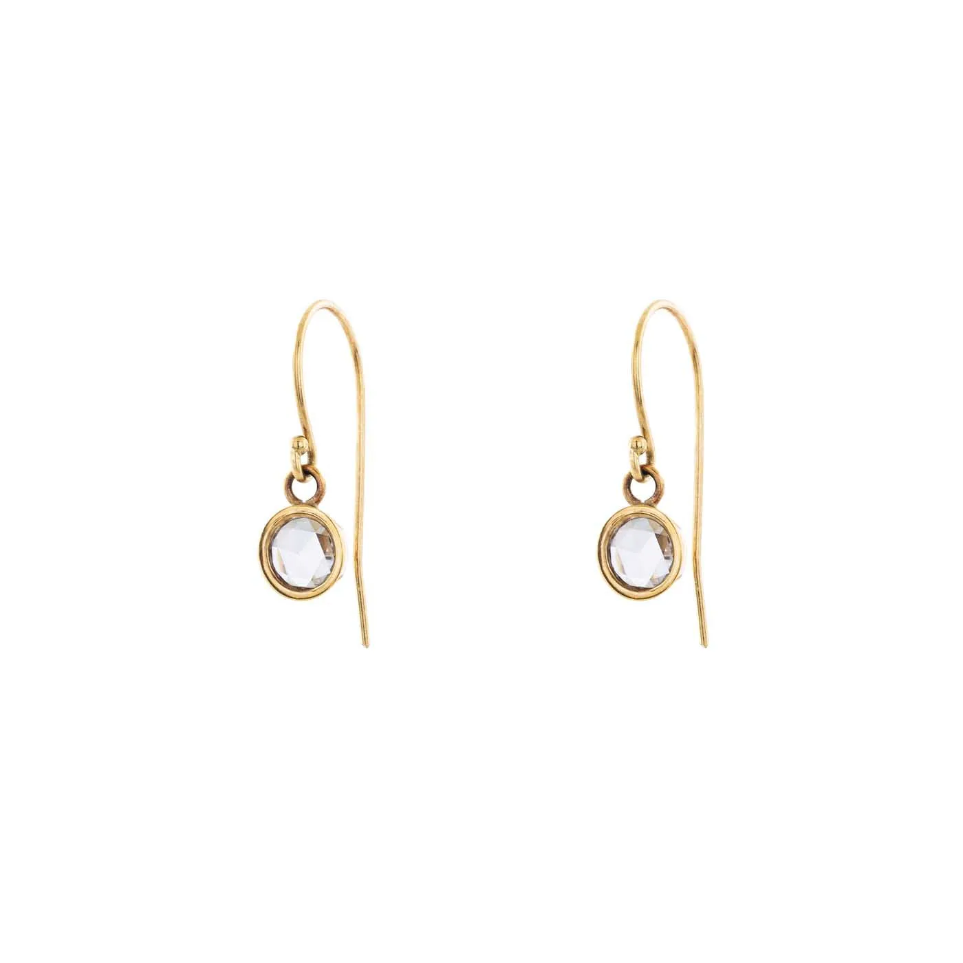 Rose Cut Diamond Round Drop Hook Earrings