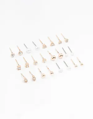 Rose Gold Classic Pearl & Stone Earrings 12-Pack