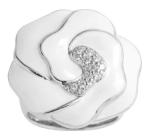 Rose - White Enamel with CZ Ring