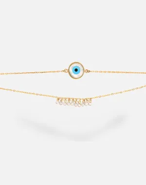 Round Evil Eye With Dangling diamonds Bracelet