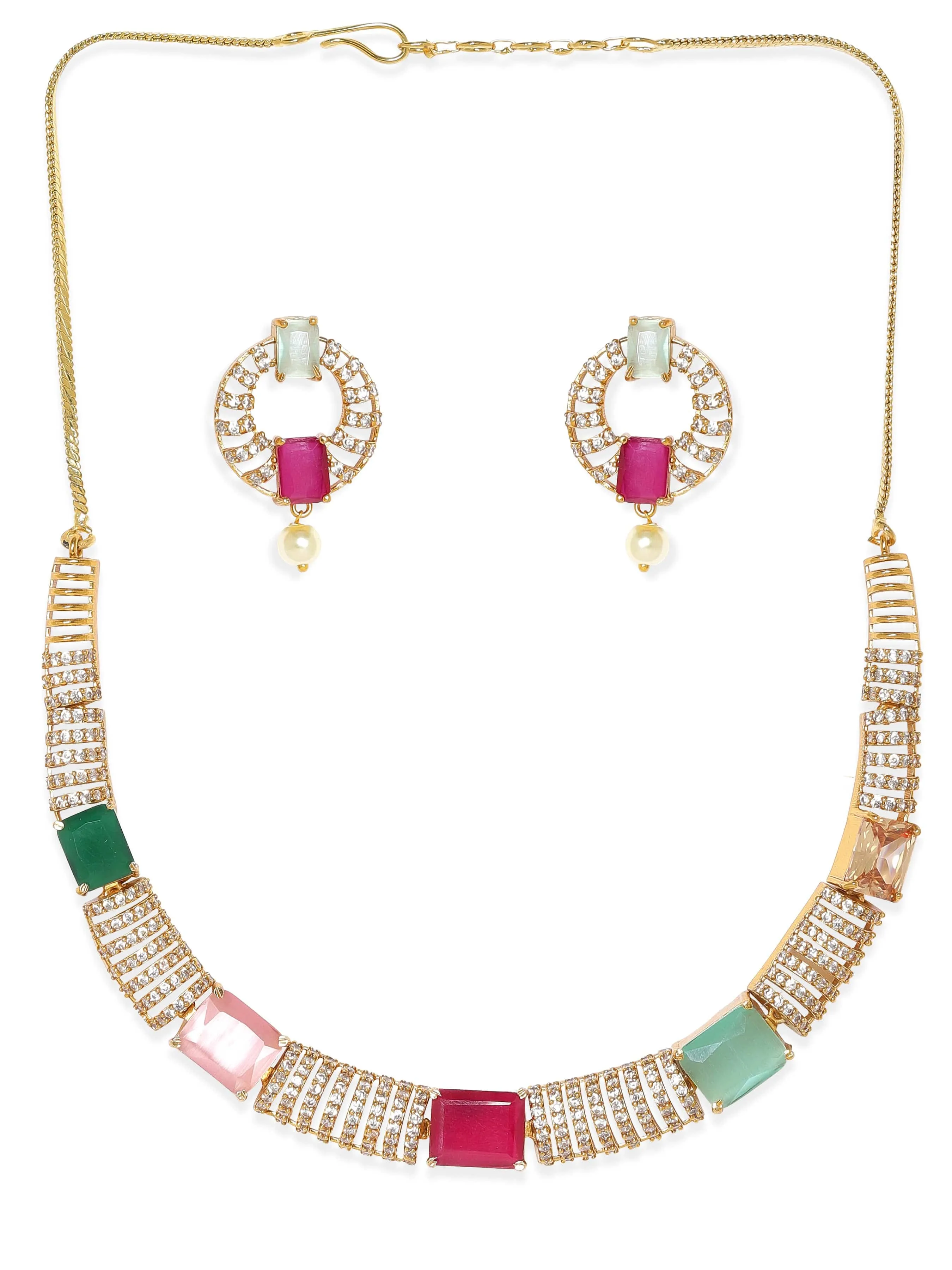 Rubans Elegant Golden AD Necklace Set