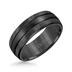 SEVAG Black Tungsten Carbide Domed Comfort Fit Band with Brush Finish Center and Bright Polished Edges by Triton Rings - 8mm