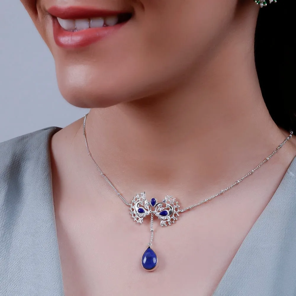 Silver Blue Swan Lapis Necklace