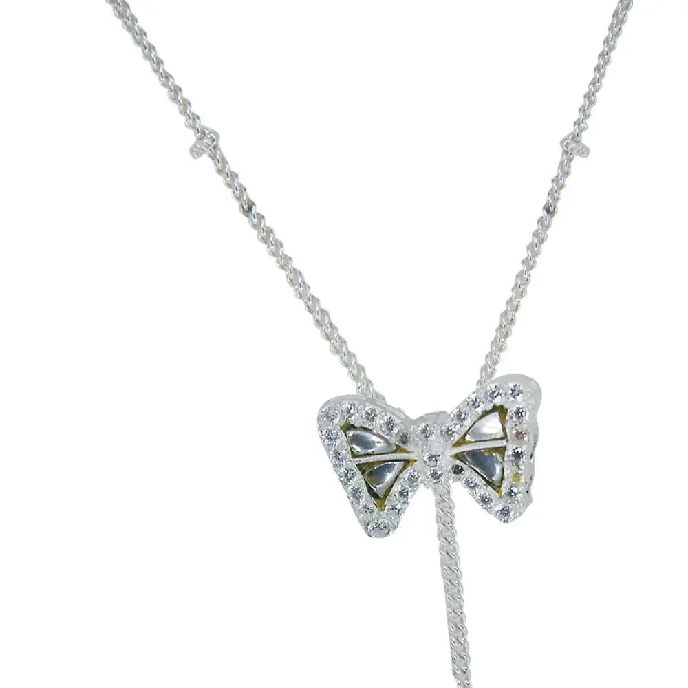 Silver Bow Drop Necklace