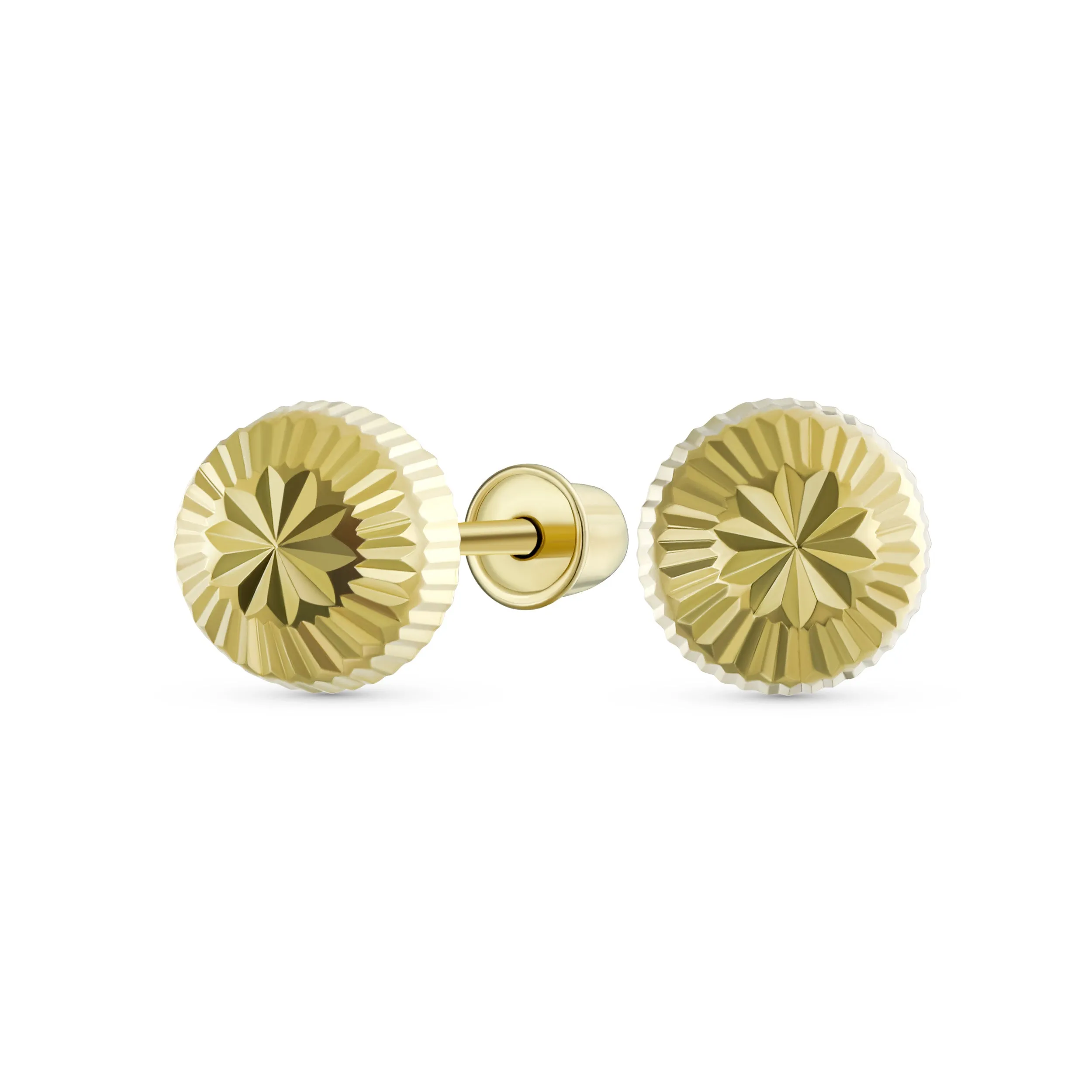 Simple Classic 10K Gold Drop Ball Earrings Round Half Dome Star Burst Studs 6MM