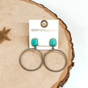 Soulful Look Circle Drop and Stone Post Silver Earrings in Turquoise