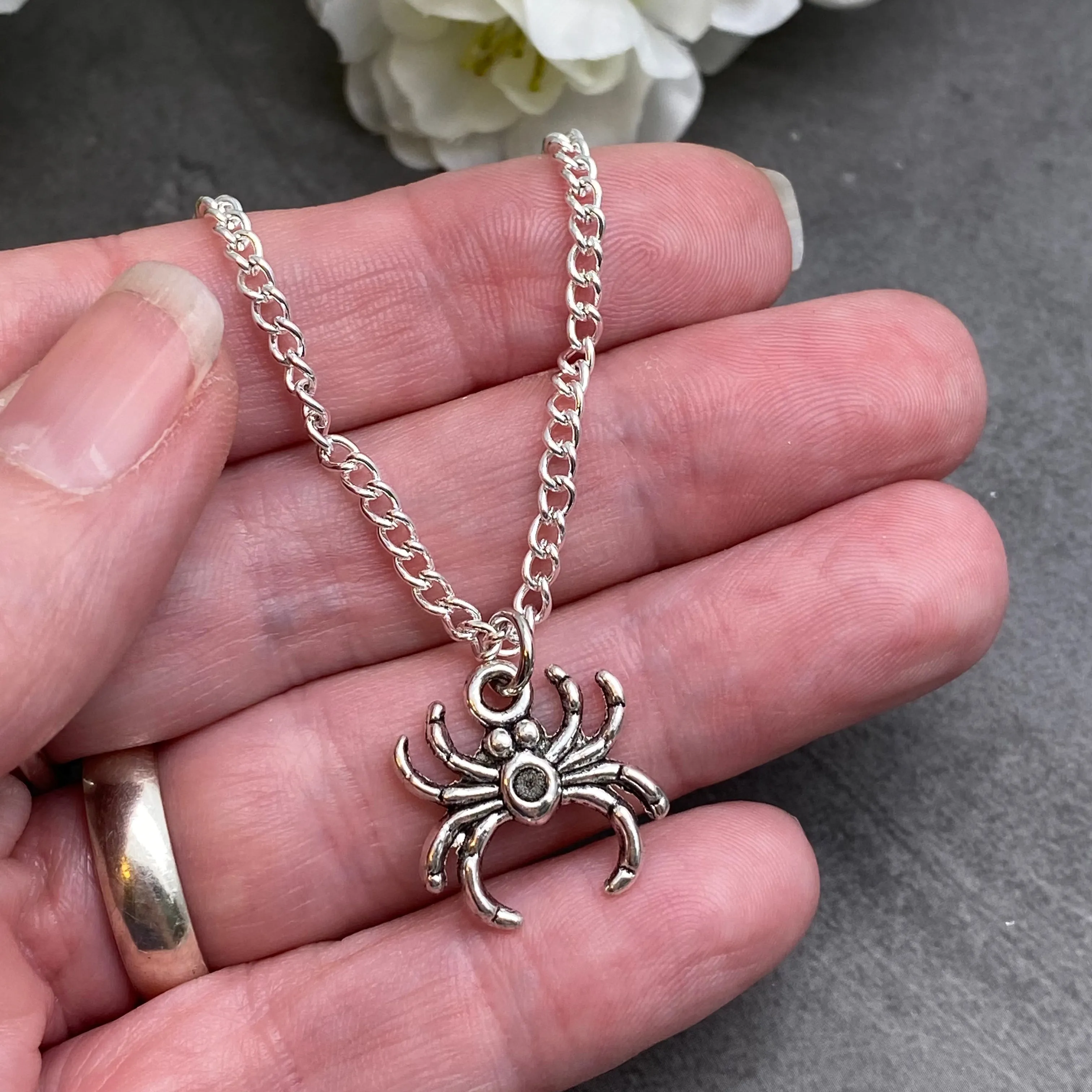 Spider Charm Silver Plated Pendant Necklace