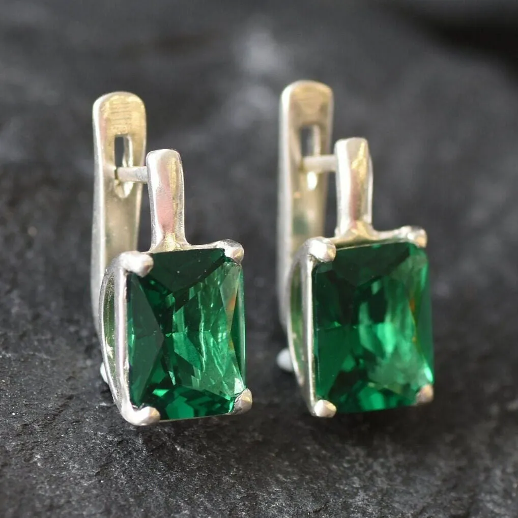 Square Emerald Earrings - Classic Green Earrings - Vintage Square Earrings