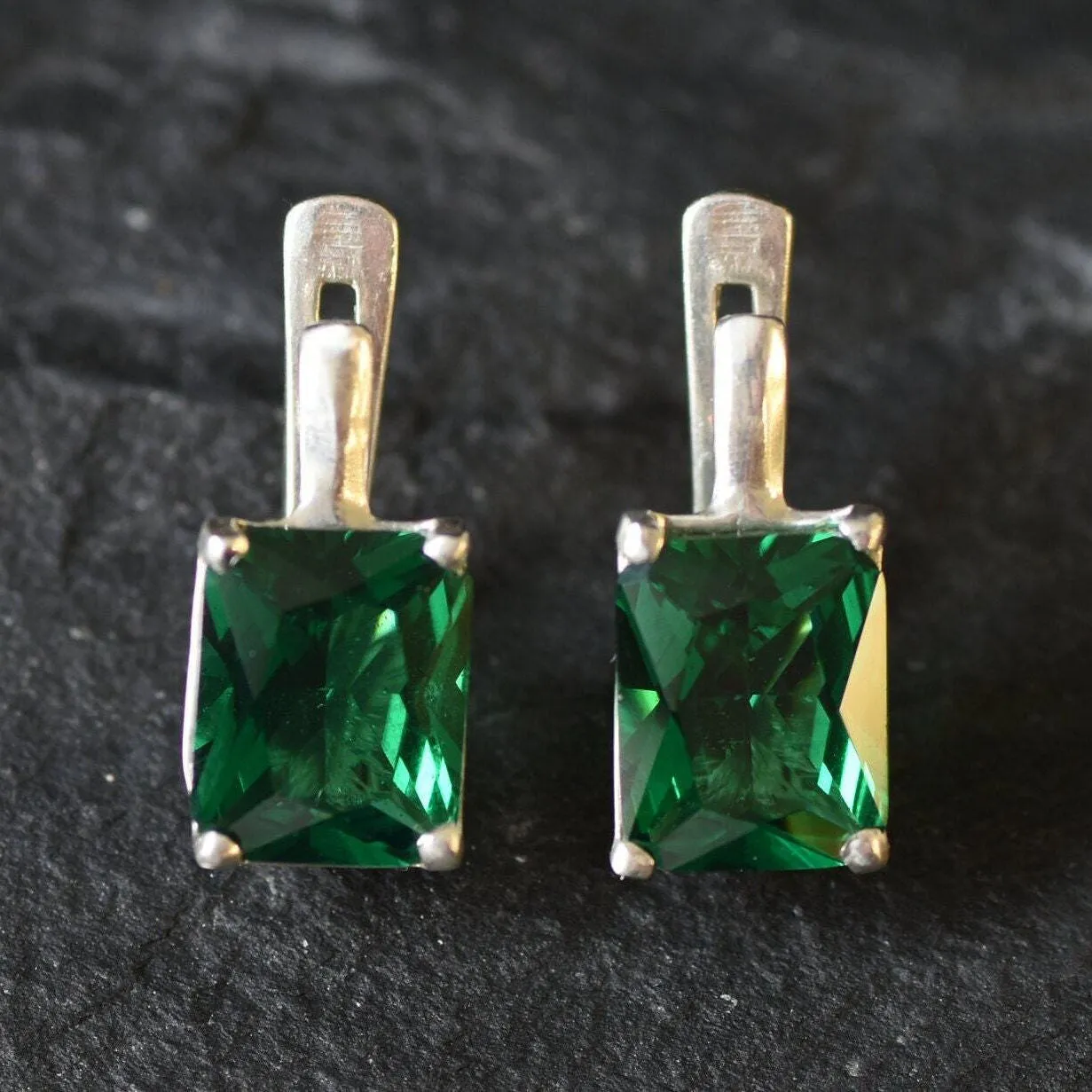 Square Emerald Earrings - Classic Green Earrings - Vintage Square Earrings