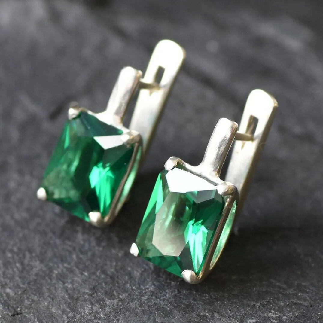 Square Emerald Earrings - Classic Green Earrings - Vintage Square Earrings