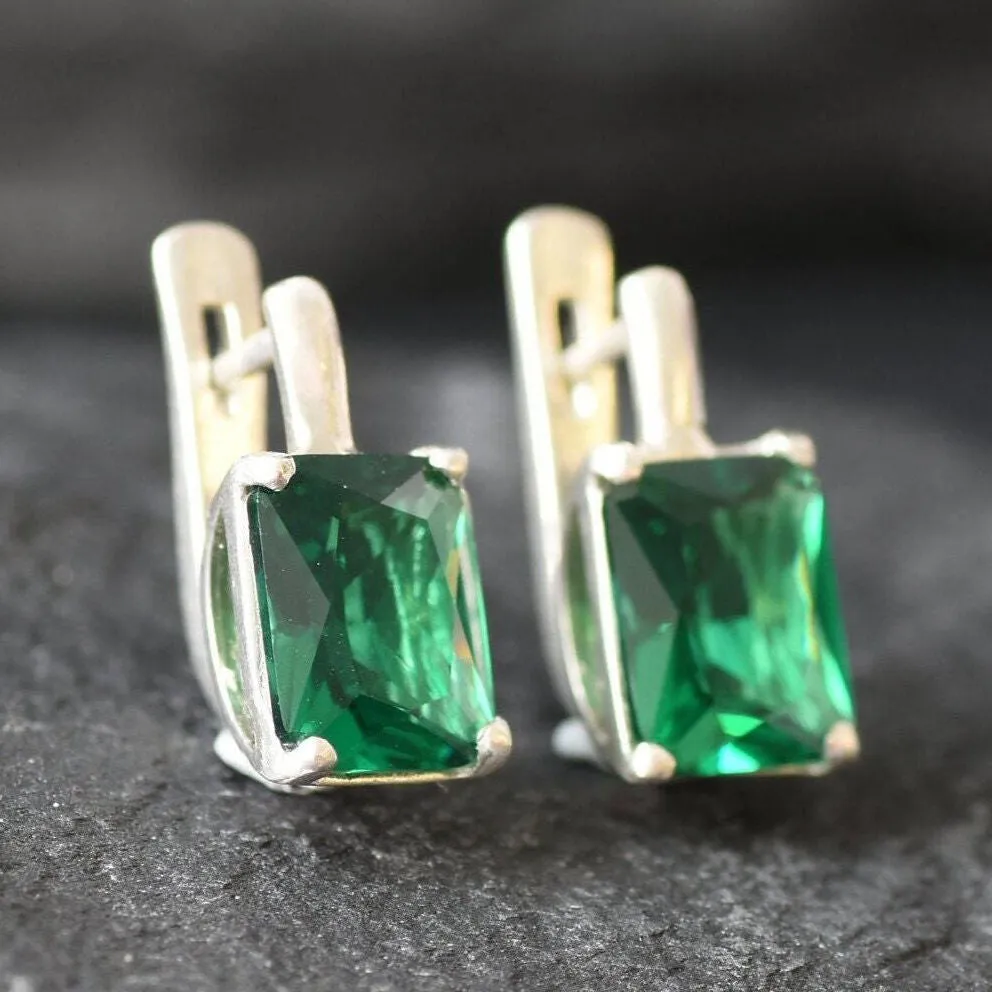 Square Emerald Earrings - Classic Green Earrings - Vintage Square Earrings