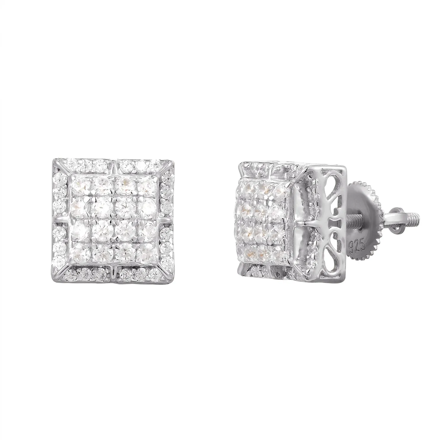 Square Prong .925 Icy Elegant Unisex Screw Back Earrings