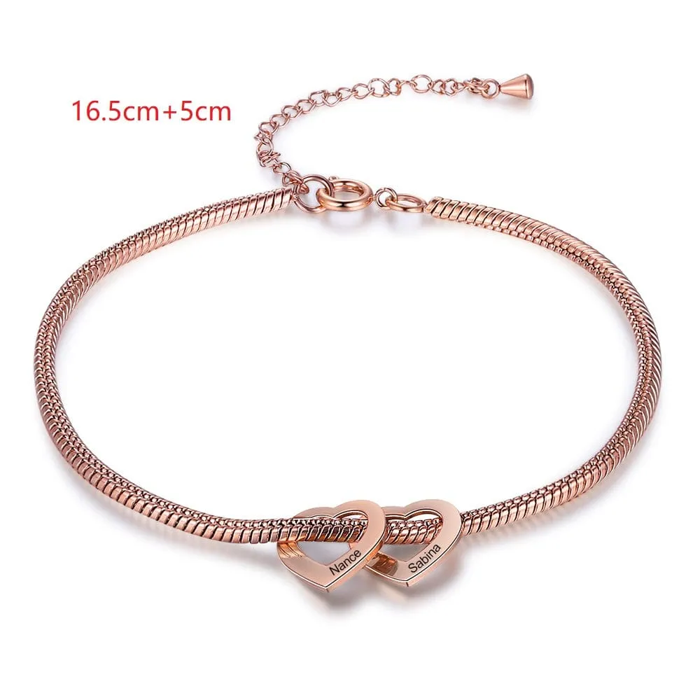 Stainless Steel Heart Shaped Bracelet personalized with 2-6 names