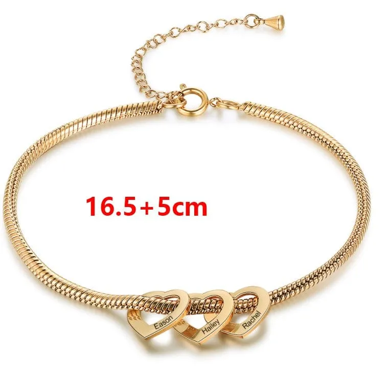 Stainless Steel Heart Shaped Bracelet personalized with 2-6 names