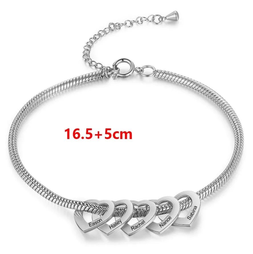 Stainless Steel Heart Shaped Bracelet personalized with 2-6 names