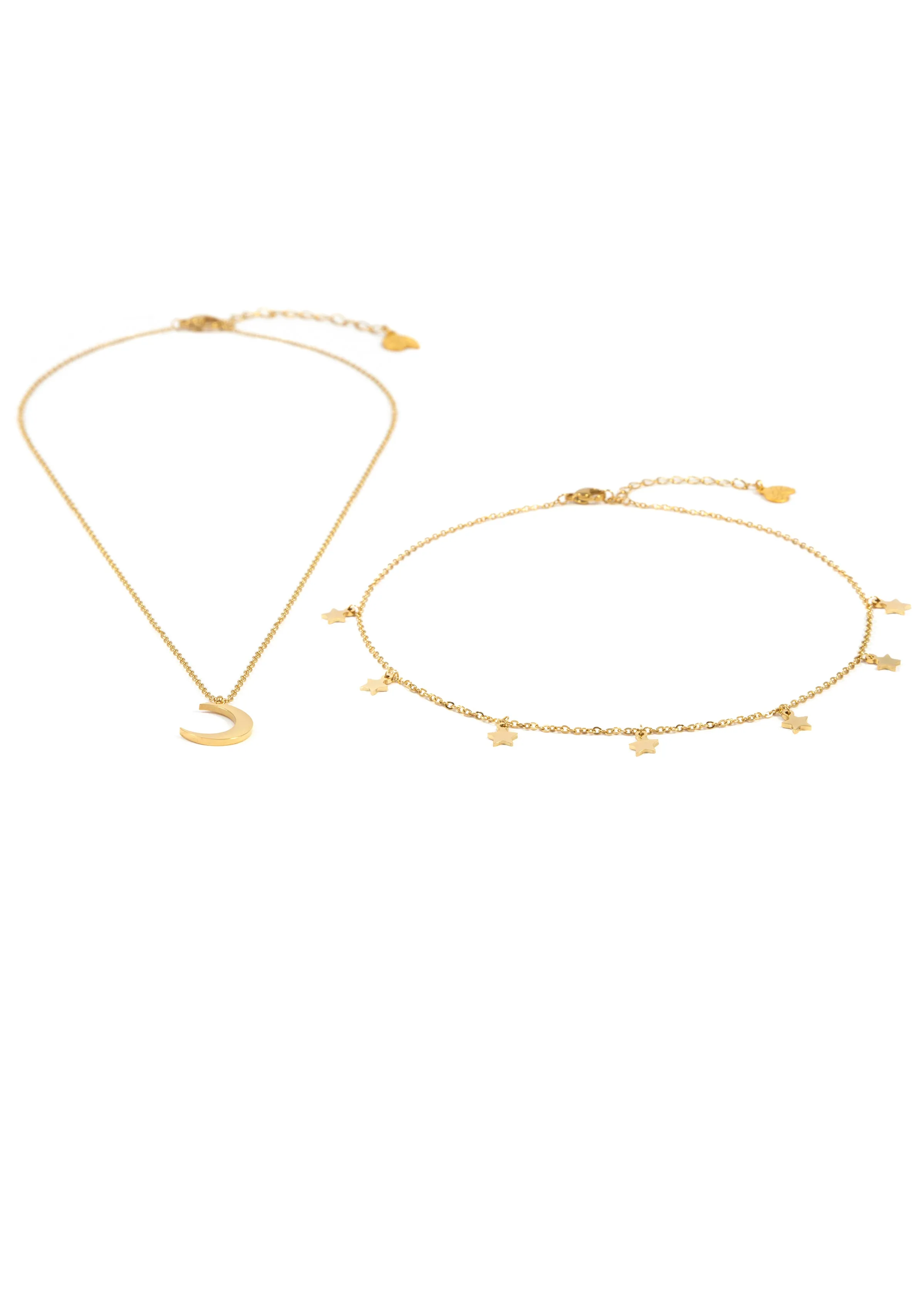 Star Choker Moon Necklace Jewelry Set Gold