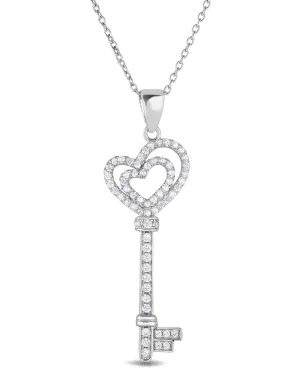 Sterling Silver Key Necklace, Key to My Heart Necklace, Adjustable 16"-18" Cable Charm Necklace