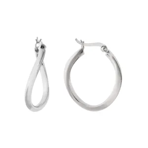 Sterling Silver Rhodium Plated Wavy Oval Hoop Earrings, Diameter 25mm