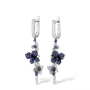 Stone Flower Drop Earrings in 925 Sterling Silver