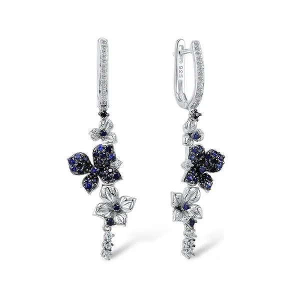 Stone Flower Drop Earrings in 925 Sterling Silver