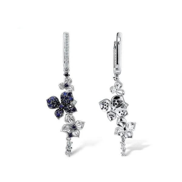 Stone Flower Drop Earrings in 925 Sterling Silver