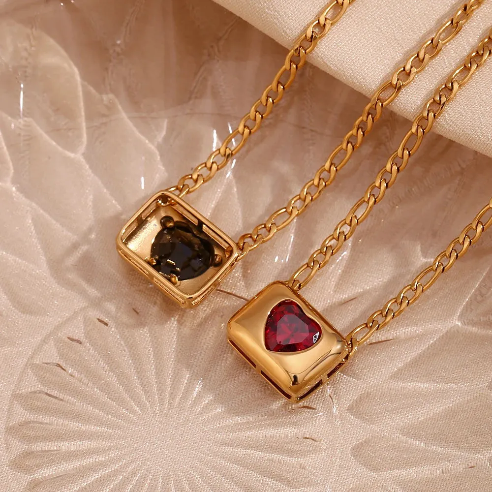 Sugar Cube Heart Zircon Pendant Necklace