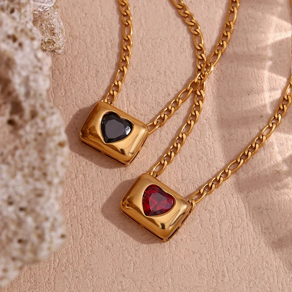 Sugar Cube Heart Zircon Pendant Necklace