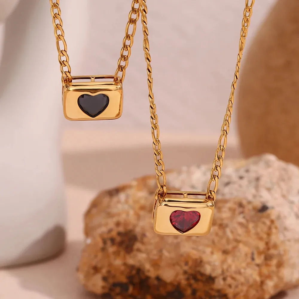 Sugar Cube Heart Zircon Pendant Necklace