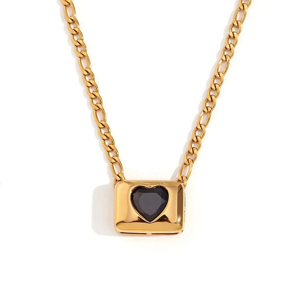 Sugar Cube Heart Zircon Pendant Necklace