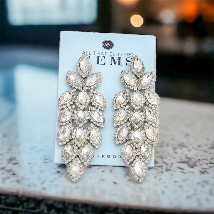 SYDNEY - clear silver marquise rhinestone earrings