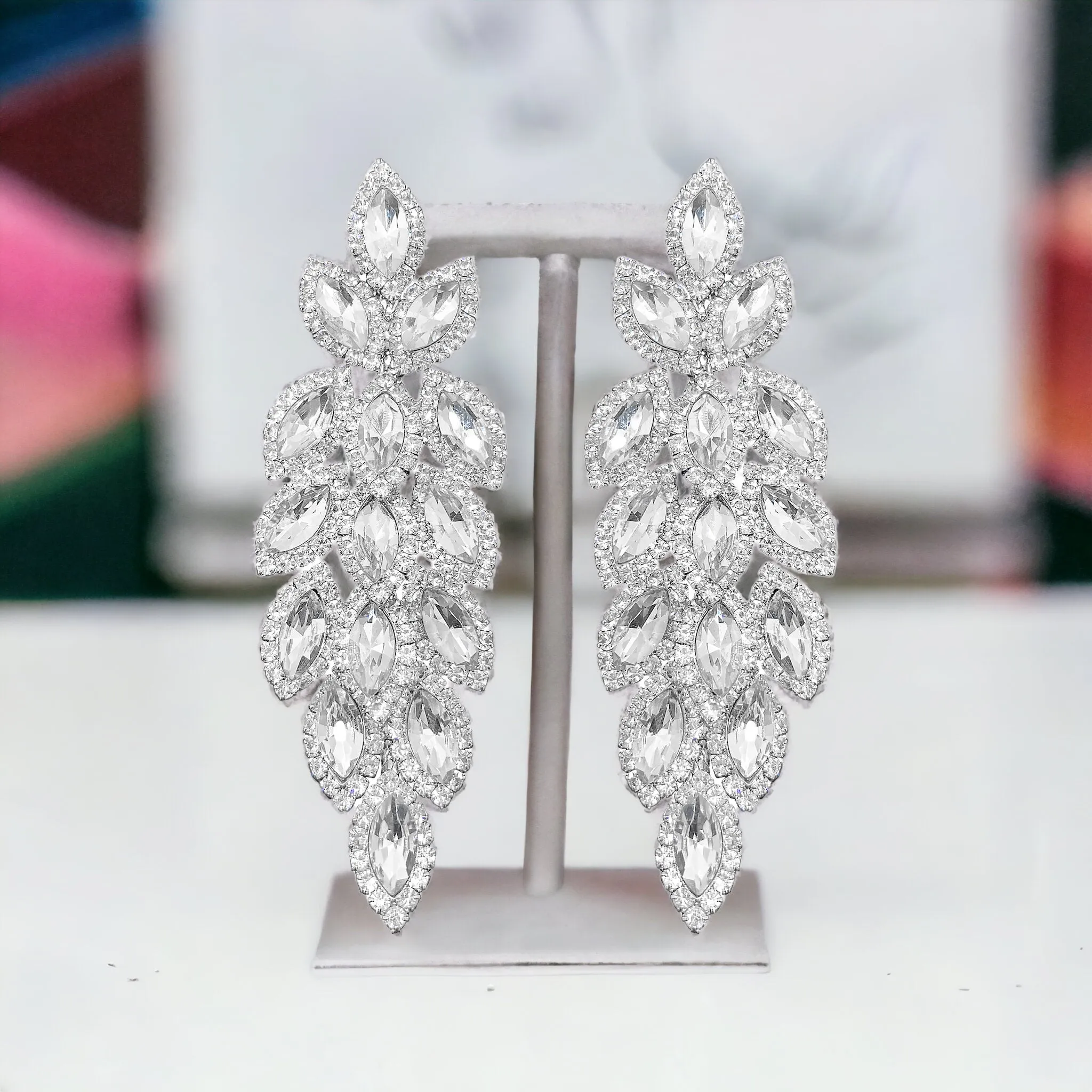 SYDNEY - clear silver marquise rhinestone earrings