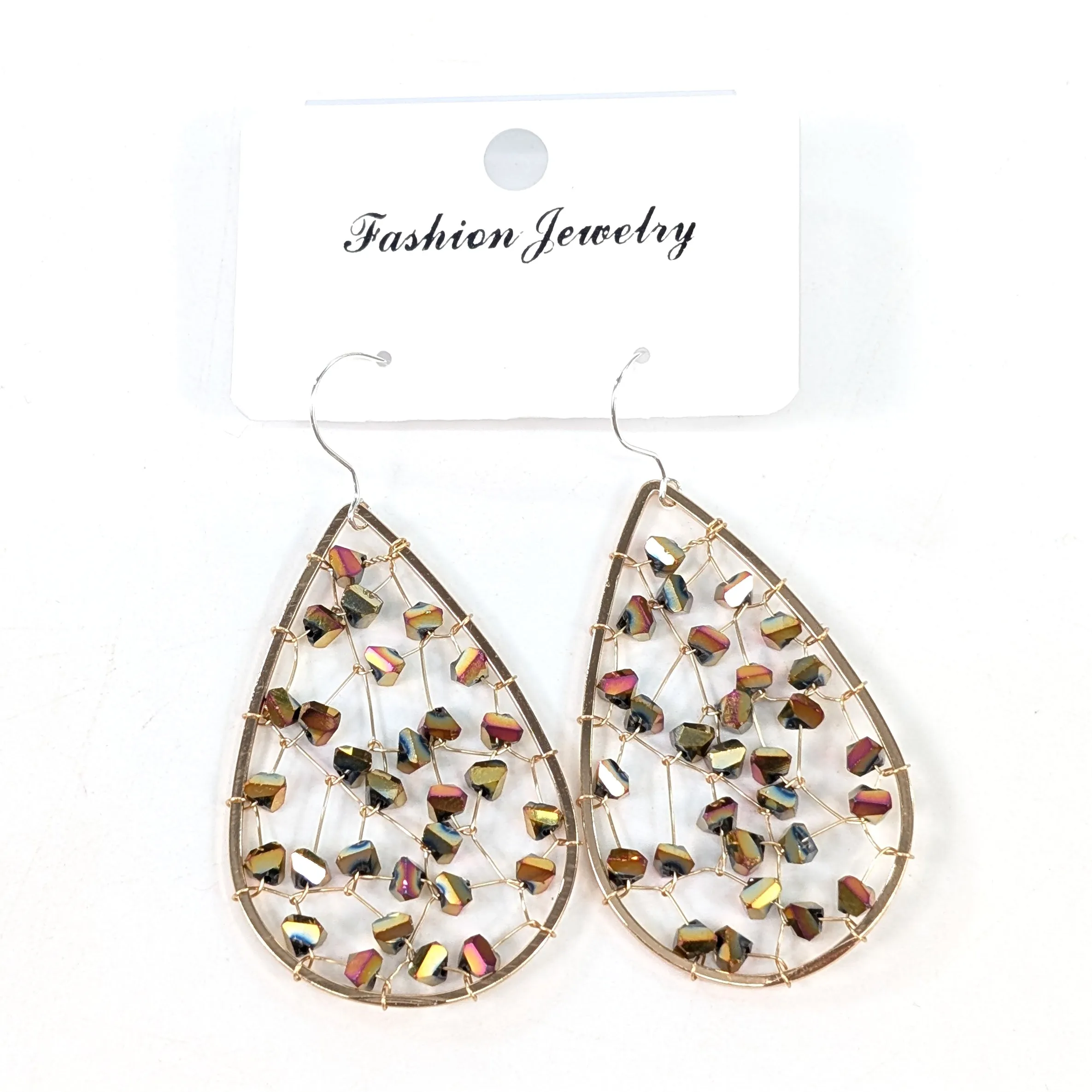 Tear Drop Crystal Earrings - Gold