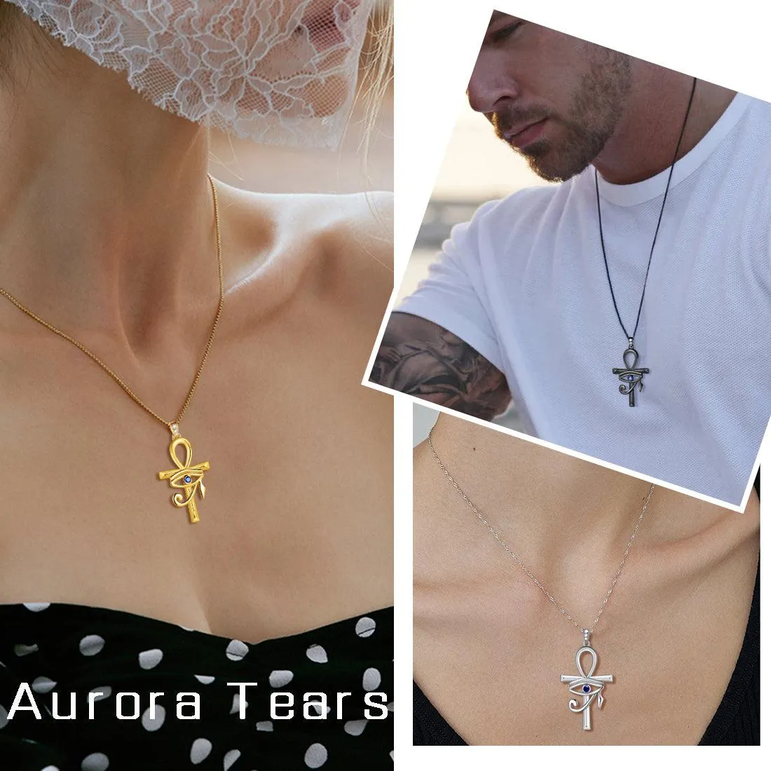 Tokyo Mart Ankh Cross Blue Eye of Horus Necklace Pendant Women Mens Jewelry Gift