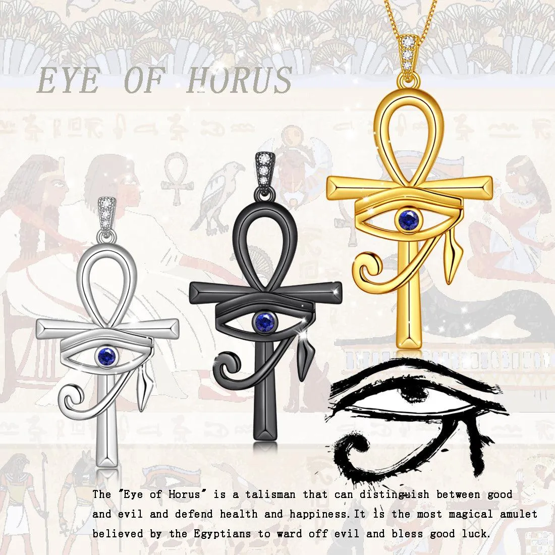 Tokyo Mart Ankh Cross Blue Eye of Horus Necklace Pendant Women Mens Jewelry Gift