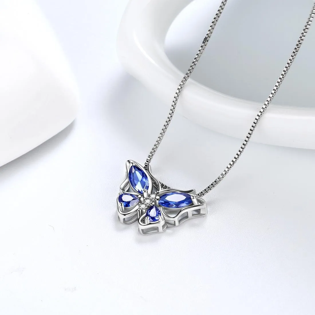 Tokyo Mart Butterfly Pendant Necklace Birthstone December Tanzanite Women Girls Jewelry Birthday Gift