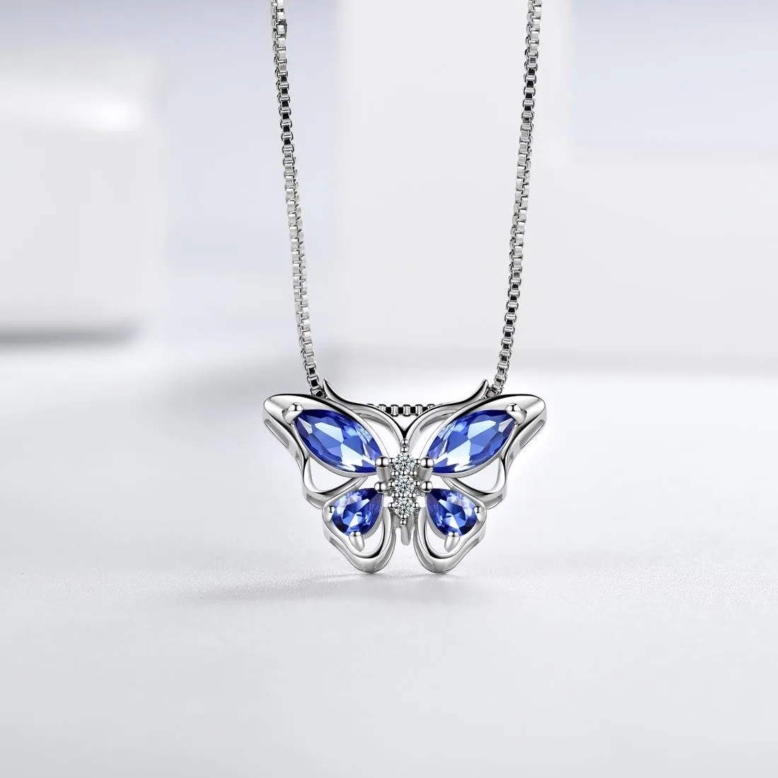 Tokyo Mart Butterfly Pendant Necklace Birthstone December Tanzanite Women Girls Jewelry Birthday Gift