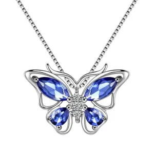 Tokyo Mart Butterfly Pendant Necklace Birthstone December Tanzanite Women Girls Jewelry Birthday Gift