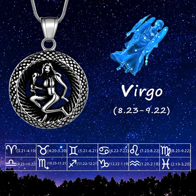 Tokyo Mart Men Zodiac Virgo Necklace Pendant Star Sign Constellation Jewelry Women Boys Girls Birthday Gift