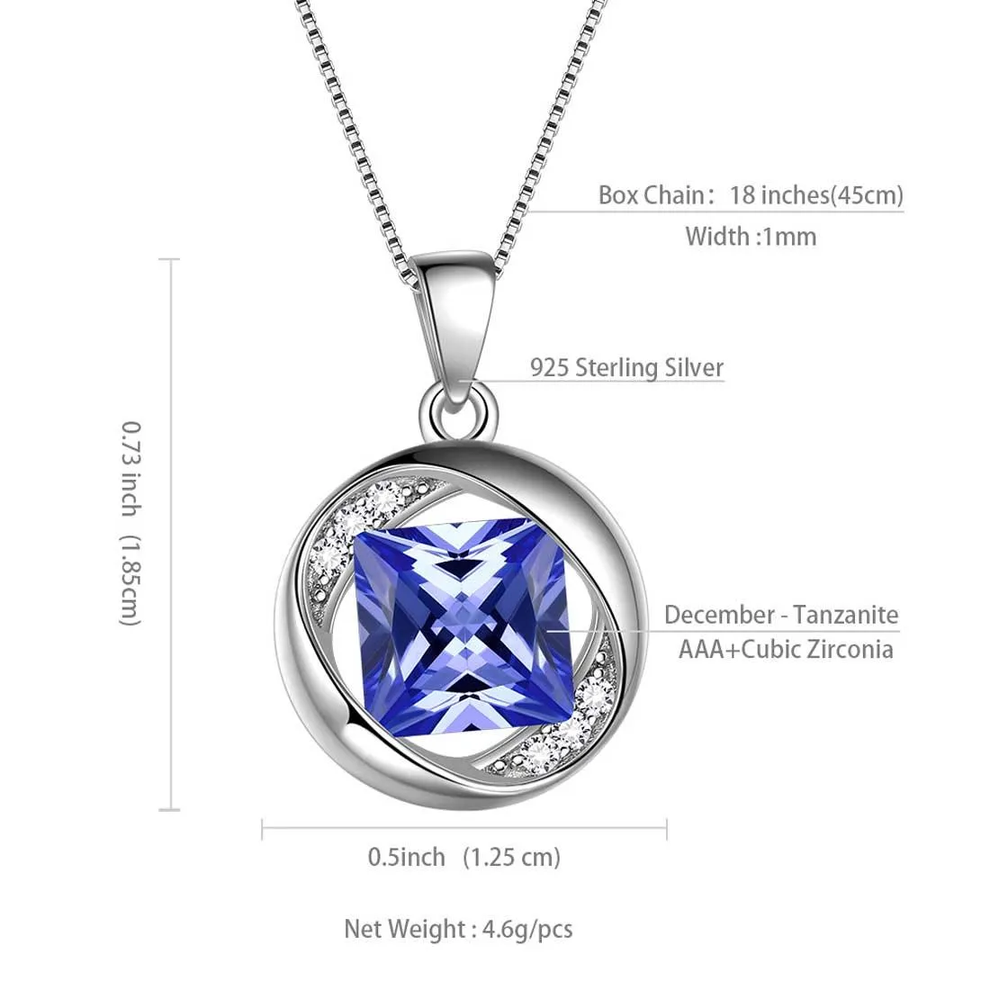 Tokyo Mart Round Birthstone December Tanzanite Necklace Pendant Women Girls Jewelry Birthday Gift