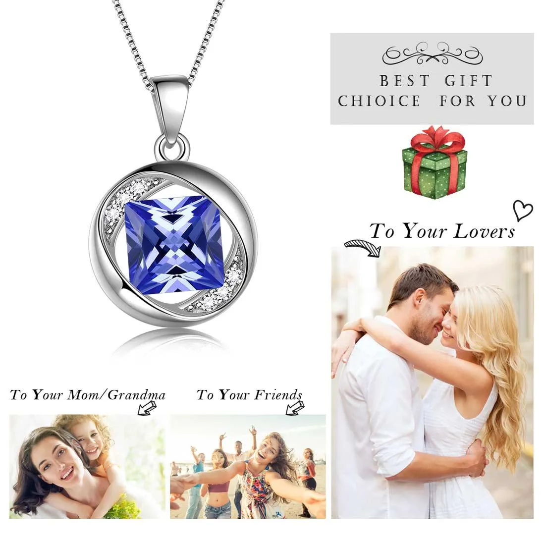 Tokyo Mart Round Birthstone December Tanzanite Necklace Pendant Women Girls Jewelry Birthday Gift