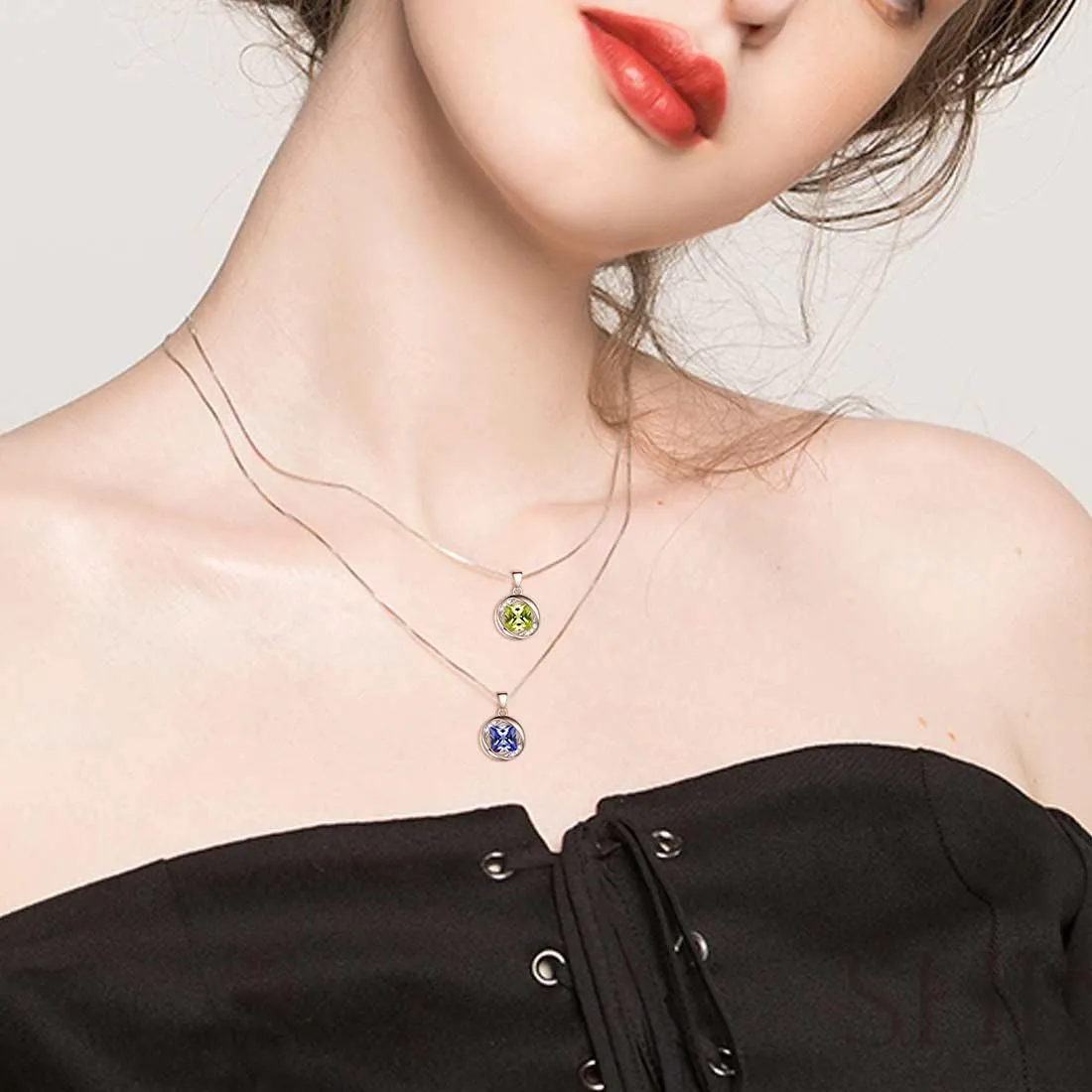 Tokyo Mart Round Birthstone December Tanzanite Necklace Pendant Women Girls Jewelry Birthday Gift